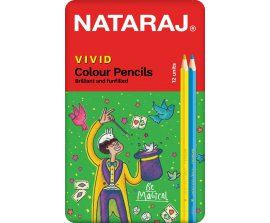 Bút chì dài NATARAJ 12 màu Vivid hộp sắt (12 Cây/ hộp)